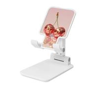 Due palline da discoteca con ciliegie, supporto pieghevole per telefono cellulare, angolo regolabile, altezza da tavolo, portatile, compatibile con tutti gli smartphone, colore bianco