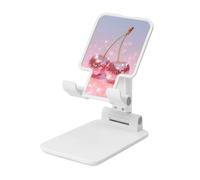 Due palline da discoteca rosa ciliegie supporto pieghevole per telefono cellulare ad angolo regolabile in altezza da tavolo portatile culla per cellulare compatibile con tutti gli smartphone bianco