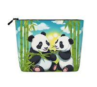 Due panda felici, borsa cosmetica multifunzionale impermeabile di grande capacità con cerniera, borsa portamonete per viaggi d'affari e casa