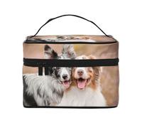 Due pastori australiani Border Collie, Borsa per il trucco Borsa per cosmetici Borsa da toilette da viaggio portatile Astuccio per matite Astuccio da toilette