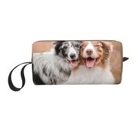 Due pastori australiani Border Collie, Borsa per il trucco Borsa per cosmetici Borsa da toilette da viaggio portatile Borsa per trucco Organizer