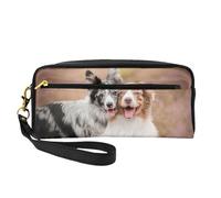 Due pastori australiani Border Collie, Borsa per il trucco Borsa per cosmetici Borsa da viaggio portatile da toilette Astuccio in pelle per donne e ragazze