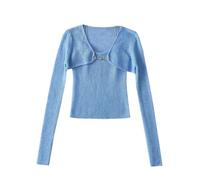 Due pezzi Breve Spaghetti Cinghie Maglione Donna Girocollo Manica Lunga Pullover Cardigan Top, Blu, L