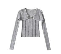 Due pezzi Breve Spaghetti Cinghie Maglione Donna Girocollo Manica Lunga Pullover Cardigan Top, Grigio chiaro, M