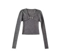 Due pezzi Breve Spaghetti Cinghie Maglione Donna Girocollo Manica Lunga Pullover Cardigan Top, Grigio scuro9, M