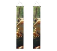 Due piccole rane decorative per portico, 2 striscioni sospesi in poliestere per porta anteriore, patio, cerimonia, festa, riutilizzabile, lavabile con aste e corde