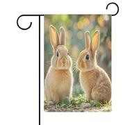 Due piccoli coniglietti bandiera giardino casa prato cartello di benvenuto banner doppio lato piccole bandiere personalizzate per piscina, cortile, decorazione da parete per la casa all'aperto 31 x 47