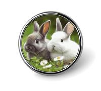 Due piccoli e graziosi coniglietti Porta badge Distintivo rotondo personalizzato con spilla con immagine Spilla con bottone in lega di alluminio Spilla squisita Distintivi con bottone alla moda Spille