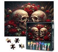 Due puzzle teschio per adulti, 1000 pezzi, teschi circondati da rose rosse, puzzle per la decorazione della casa, intelligenza, come regalo per la famiglia e gli amici, giochi 50 cm x 70 cm