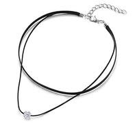 Due Ranghi Nero Collana Girocollo Choker Collana da Donna, Ciondolo, Zirconi Palla Perlina Charm Pendente