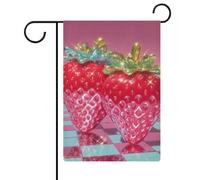 Due realistiche fragole bandiera da giardino stagionale vacanza juta doppia faccia casa cortile esterno bandiere 30,5 x 45,7 cm