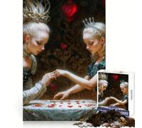 Due regine e cuori, puzzle per ragazzi ispirato ad Alice nel Paese delle Meraviglie, 1000 pezzi, attività rilassante, taglio uniforme, Natale gioioso (50x75cm)