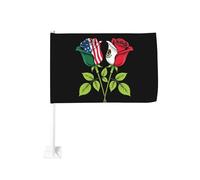 Due rose con bandiere degli Stati Uniti e del Messico su clip per finestrino nero per bandiere per auto, protezione solare, decorazione, striscione bifacciale da 12x18 pollici per camion