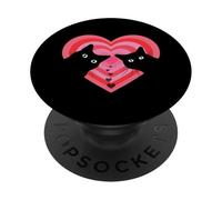 Due sagome di gatto nero all'interno di una forma di cuore rosa PopSockets PopGrip Adesivo
