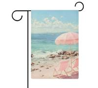 Due sedie da spiaggia sotto l'ombrello rosa bandiera da giardino stagionale vacanza juta doppia faccia casa cortile bandiere esterne 30,5 x 45,7 cm