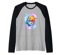 Due segni zodiacali Pesci dal Design colorato ad Acquerello Maglia con Maniche Raglan