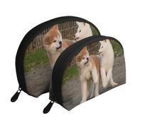Due simpatici cani Akita, Borsa per trucco a conchiglia Portamonete da donna Borsa da toilette piccola Borsa per cosmetici 2 pezzi