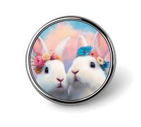 Due simpatici coniglietti bianchi con farfalle spilla rotonda per uomo donna moda distintivo collare pin vestito giacca zaino accessori