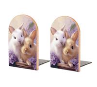 Due simpatici coniglietti bianchi e beige fermalibri in legno 2 pezzi robusti reggilibri organizer da scrivania per casa ufficio biblioteche