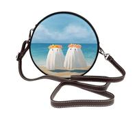 Due simpatici fantasmi che camminano lungo la spiaggia donne borse a tracolla rotonde in pelle borsa a tracolla borsa a tracolla