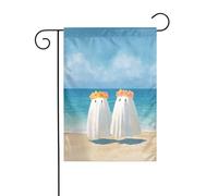 Due simpatici fantasmi che camminano lungo la spiaggia giardino bandiera 30 x 45 cm verticale su entrambi i lati casa colonica vacanze decorazioni esterne bandiera cortile