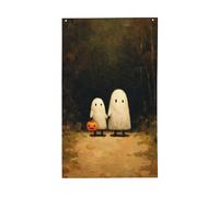 Due simpatici fantasmi che camminano nel sentiero della foresta, bandiere per la casa, 9 x 1,5 m, striscione di auguri con occhielli per interni ed esterni, decorazioni per la casa