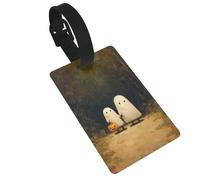 Due simpatici fantasmi che camminano nel sentiero della foresta etichette per bagagli etichetta ID etichetta valigia, ideale per viaggi crociera zaini borsa