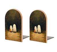 Due simpatici fantasmi che camminano nel sentiero della foresta, fermalibri in legno, 2 pezzi, robusti supporti per libri, organizer da scrivania per casa, ufficio e biblioteche