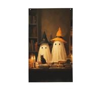 Due simpatici fantasmi e gatti neri bandiere per la casa, 0,9 x 1,5 m, striscione di auguri con occhielli per interni ed esterni, decorazioni per la casa