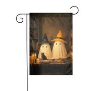 Due simpatici fantasmi e gatto nero bandiera da giardino 30 x 45 cm verticale su entrambi i lati casa colonica vacanze decorazioni esterne bandiera cortile
