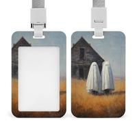 Due simpatici fantasmi vecchia casa abbandonata porta badge retrattile clip porta carte di credito protezione nome badge targhetta per lavoro ufficio medico infermiera