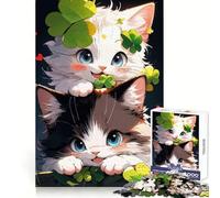 Due simpatici gatti con trifogli, puzzle da 1000 pezzi per ragazzi, per sviluppare la destrezza mentale, divertimento tranquillo, taglio di alta qualità, regalo per le vacanze (38x26cm)