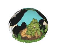 Due simpatici grandi panda cuffia da doccia da donna a doppio strato, riutilizzabile, design di grandi dimensioni adatto a tutte le lunghezze dei capelli, adatto per ragazze, spa e salone domestico.