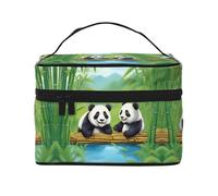 due simpatici panda borsa cosmetica da viaggio da donna, (22,9 x 16,5 x 15,7 cm), borsa cosmetica portatile di grande capacità, grande borsa cosmetica per ragazze, nero, Taglia unica