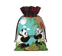 Due simpatici panda grandi sacchetti in iuta con coulisse in tessuto scozzese e etichetta in carta kraft, borsa leggera e resistente