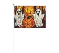 Due spaventosi fantasmi con zucca, piccole bandiere tenute in mano, mini bandiere su bastone per feste, attività di squadra, parate, decorazione per le vacanze, confezione da 10