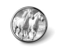 Due spille rotonde a forma di cavallo bianco, da bavero, per cravatta, abiti, matrimoni, compleanni, per uomini e donne, Circular, Metallo