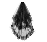 Due Strati di veli da Sposa in Pizzo Bianco e Nero e Un Velo da Sposa Corto Pettinato(Black)