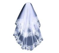 Due Strati di veli da Sposa in Pizzo Bianco e Nero e Un Velo da Sposa Corto Pettinato(White)