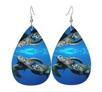 Due tartarughe sottomarine sotto il mare orecchino in pelle per le donne goccia ciondola stampato accessori moda abbigliamento quotidiano partito, Misura unica, Pelle