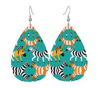 due teste zebra bifacciale stampato orecchini in pelle int e forma di gocce d'acqua, creativo, leggero e romanzo, colori vivaci e vivaci.