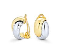 Due Toni Intrecciati Cerchio Cupola Mezzo Cerchio Clip Su Orecchini Non Forato Lucido Tono Argento 14K Oro Placcato Ottone