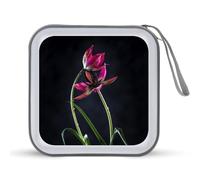 Due tulipani con gocce di rugiada su scuro divertente custodia porta CD organizzatore 40 capacità DVD collezione borsa portafoglio libro per auto casa viaggio