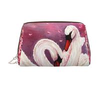 Due Uccelli Stampato Makeup Bag per le Donne Portatile In Pelle Make up Bag Viaggio Oro Cerniera Cosmetici Borse Organizzatore, Cigni bianchi con albero floreale rosa, One Size, Astuccio per trucchi