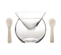 DUEBEL Porta Cavialein in Vetro e 2 Cucchiaini in Madreperla da 8cm - per Caviale, Martini, Vino, Cocktail Liquoroso