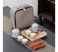 DUEBEL Set di tazze da tè cinesi con vassoio, set da tè in ceramica da viaggio, set di teiera in porcellana, portatile tutto in un sacchetto regalo per picnic all'aperto e business hotel (verde)