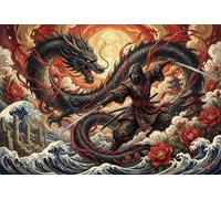 Duello dell'Ombra del Drago Puzzle in Legno 1000 Pezzi Adulti E Ragazzi,Sfida Impossibile,Gioco Educativo Ninja,dai 14 Anni,Decorazione Casa,Idea Regalo,Legno,Antistress (75x50cm)