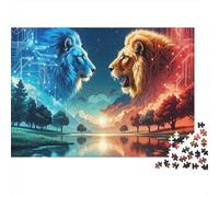 Duello Leone Digitale 1000 Pezzi Puzzle per Adulti e Famiglia Leoni di Ghiaccio e Fuoco che si Affrontano Premium Robusto Alta Qualità Vivace Stimolante 70x50cm/1000pz