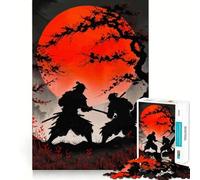 Duello Samurai con Luna Rossa Puzzle da 1000 pezzi per adolescenti Gioco di logica puro Rilassante Taglio pulito Opera d'arte (38x52cm)
