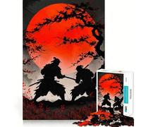 Duello Samurai con Luna Rossa - Puzzle per adulti, 1000 pezzi Migliora la memoria, rilassa la mente Bordo nitido Pezzo da collezione artistico (38x26cm)